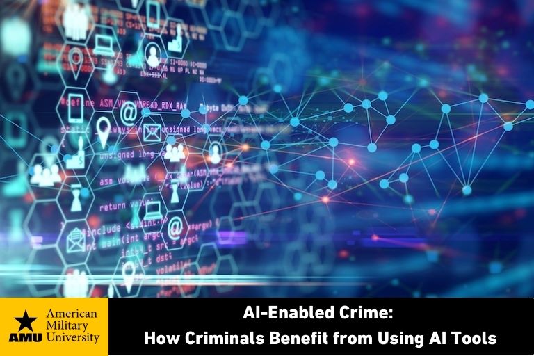 ai-crime artificial intelligence icons in abstract cyber background