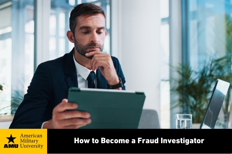 become-a-fraud-investigator fraud investigator reviewing data on tablet