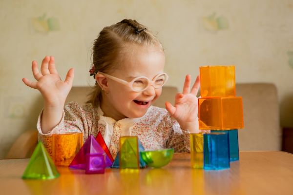 child playing with blocks