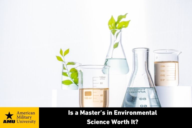 is-a-masters-in-enviironmental-science-worth-it environmental science depicted by beakers growing plants